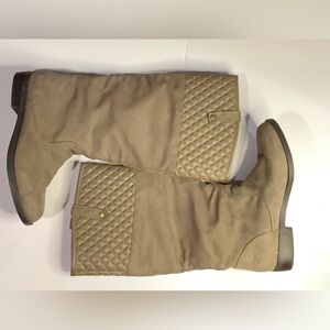 Express Tan Quilted Over the Knee Boots